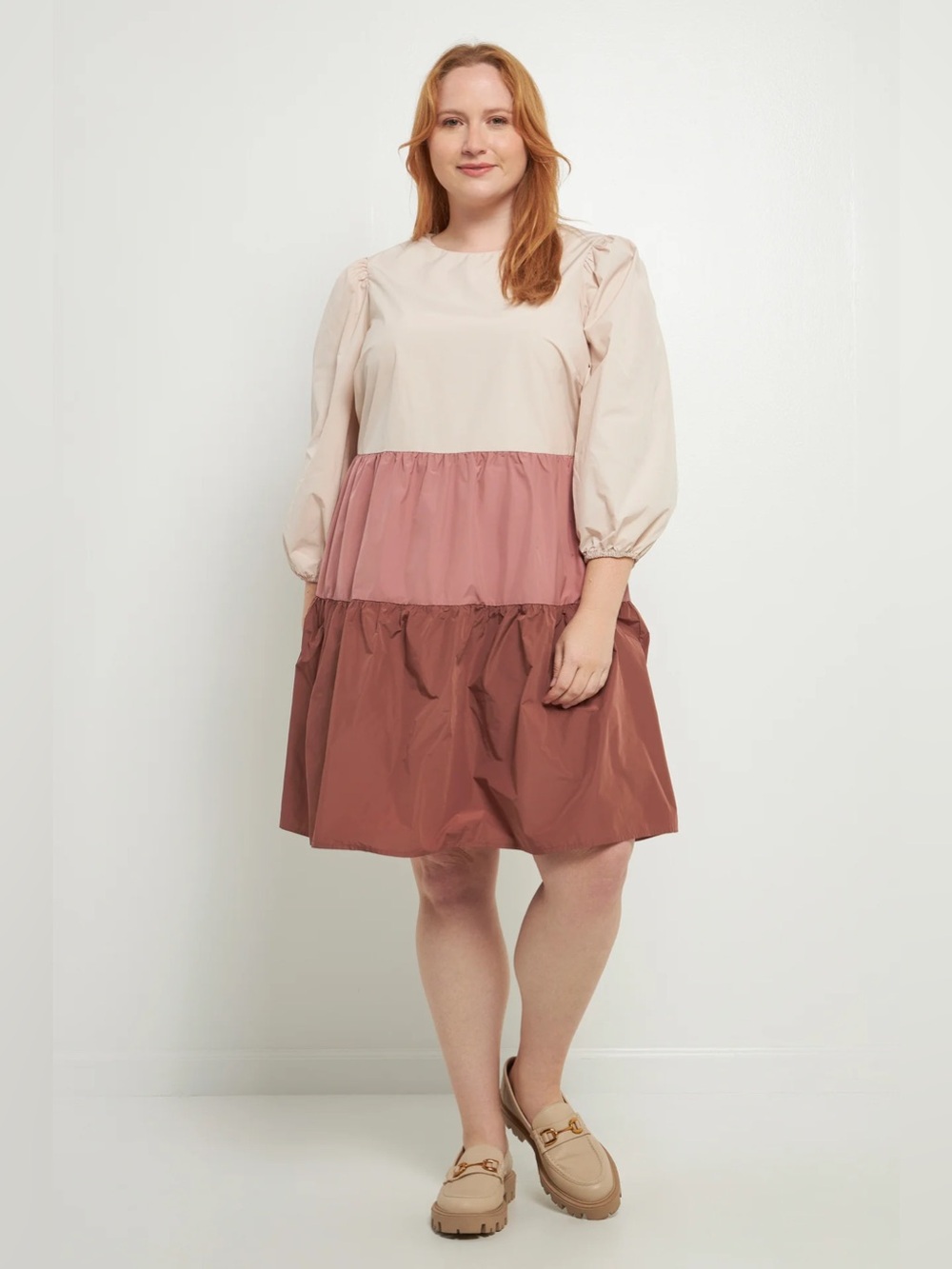 English Factory Tiered Dress Color-block Long Sleeve prairie peasant pockets